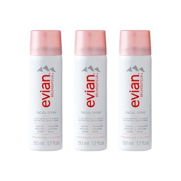 Evian Facial Spray, Travel Trio, 1.7 Fl Oz (Pack of 3) (Packaging may vary)