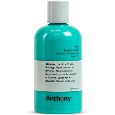 Anthony Algae Facial Cleanser, 8 Fl Oz. Contains Algae, Aloe Vera, Azulene, Lavender and Rose Hip Oil, Cleanses and Refreshes, Moisturizes and Hydrates, Calms and Soothes Your Skin.