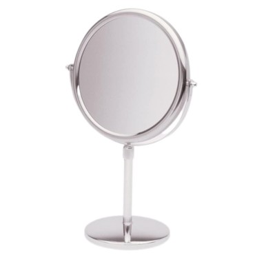 JERDON Two-Sided Tabletop Makeup Mirror - Makeup Mirror with 5X Magnification & Swivel Design - Portable 9-Inch Diameter Mirror in Chrome Finish - Model JP4045C