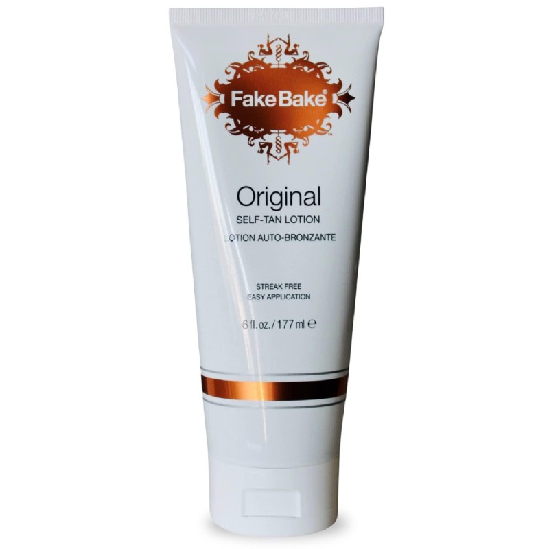 Fake Bake Original Self-Tanning Lotion Lasting Natural Looking Sunless Tanner For All Skin Tones Women & Men - Streak Free, Flawless Glow Includes Gloves For Easy Application - 6 oz