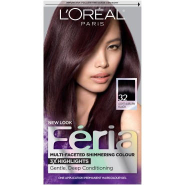 L'Oreal Paris Feria Multi-Faceted Shimmering Color, 32 Midnight Ruby (Light Auburn Black)