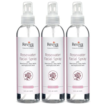 Reviva Labs Facial Spray, Rosewater, for Normal to Dry Skin, 8-Ounces (Pack of 3)