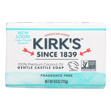Kirk's Castile: Coco Castile Bar Soap, Fragrance Free 4 oz (2 pack)