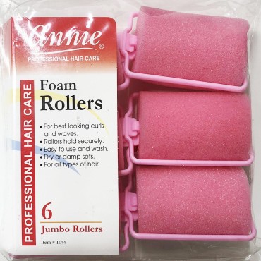 Annie Classic Foam Cushion Rollers #1055, 6 Count Pink Jumbo 1-1/2 Inch