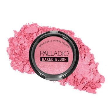 Palladio Baked Blush, Highly Pigmented Shimmery Formula, Easy to Blend and Highly Buildable, Apply Dry for a Natural Glow or Wet for a Dramatic Luminous Look, Long Lasting for All day Wear, Blushin
