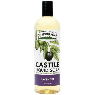 Vermont Castile Soap Lavender, Gentle Liquid Soap for Sensitive Skin & Natural Body Wash, Organic Hair Shampoo for Oily Hair, Aloe Castile Soap for Men & Women - 16 Oz