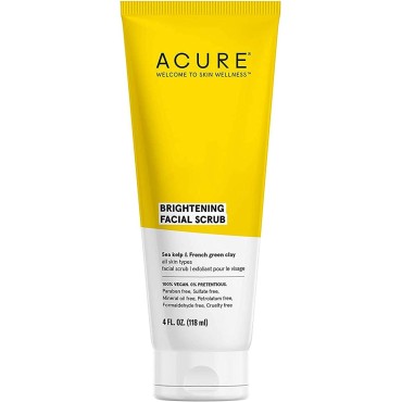 Acure Brightening Facial Scrub - 4 Fl Oz - All Skin Types, Sea Kelp & French Green Clay - Softens, Detoxifies and Cleanses