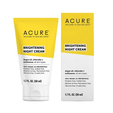 ACURE Brightening Night Cream - Night Time Moisturizer Cream for Face & Neck - 100% Vegan Formula with Argan Oil, Chlorella & Echinacea - Hydration & Moisturizing for All Skin Types - 1.7 Fl Oz