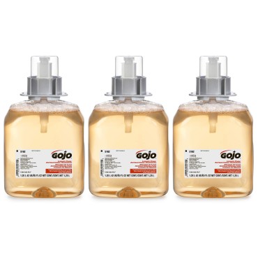 GOJO Luxury Foam Antibacterial Handwash, Fresh Fruit Fragrance, 1250 mL Foam Hand Soap Refill for GOJO FMX-12 Push-Style Dispenser (Pack of 3) - 5162-03