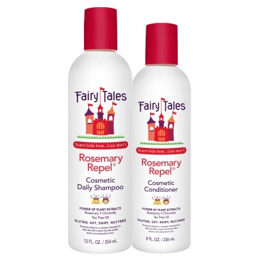 Fairy Tales Rosemary Repel Daily Kids Shampoo, 12 fl oz.. and Conditioner, 8 fl oz. Duo- Kids Like the Smell, Lice Do Not