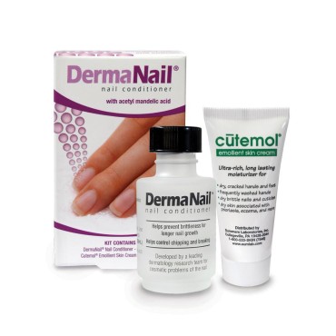 DermaNail Nail Strengthener and Cuticle Cream Set - Fingernail Care Kit with Liquid Nail Hardener and Cutemol Moisturizer - Healthy Growth and Repair for Brittle, Damaged, Weak, Thin, & Peeling Nails