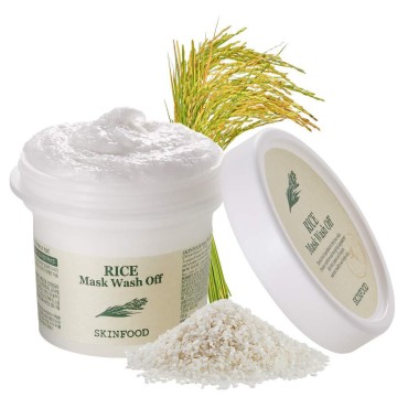SKINFOOD Mask Rice 120g - White Rice Exfoliating Scrub Wash Off Face Masks for Darken Skin - Facial Cleanser, Pore Exfoliator, Soften Body Skin - Safe For Men and Women (4.05 oz)