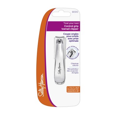 Sally Hansen Beauty Tools, Treat Your Toes, Control Grab Toenail Clip W/Catcher, Nail Clippers, Toe Nail Clippers, Professional Nail Clippers, Wide Blade, Stainless Steel