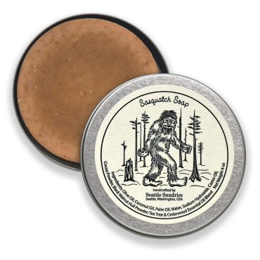 Seattle Sundries Sasquatch Soap Bar Natural Skin Care, 1 (4oz) Handmade Soap Bar in a Retro Aesthetic Gift Tin with a Woodsy Scent, Camp & Bigfoot Stocking Stuffer Idea from