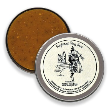 Seattle Sundries Sweet Honey & Oatmeal Soap for Women & Men - 1 (4oz) Exfoliating All-Natural Bar Soap in a Reusable Travel Tin - Highlander Theme Stocking Stuffer Gift