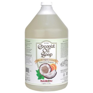 NutriBiotic Pure Coconut Oil Soap, Peppermint & Bergamot, 1 Gallon | Certified Organic, Unrefined, Biodegradable, Vegan & Made without GMOs, Gluten, Parabens or Sulfates | Rich, Cleansing Lather