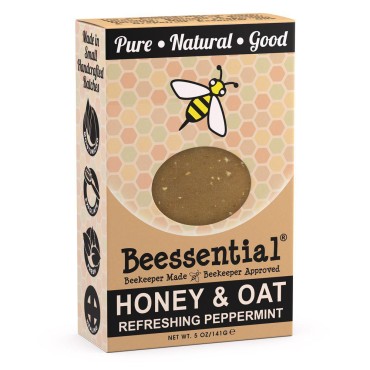 Beessential All Natural Honey & Oat Small Batch Bar Soap - Great for Men, Women, and Children - Paraben Free - Made in the USA - 5 Oz.