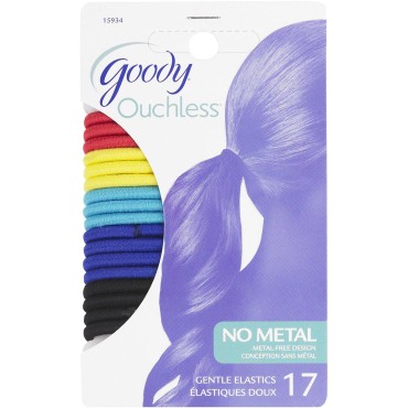 Goody 15934 Women's Ouchless Elastics (Pack of 3), Carnival of Colors; Each Pack Includes 17 Piece Count; For all Hair Types; Holds Your Hair Securely in Place; 4mm No-metal Bright Colored Elastics