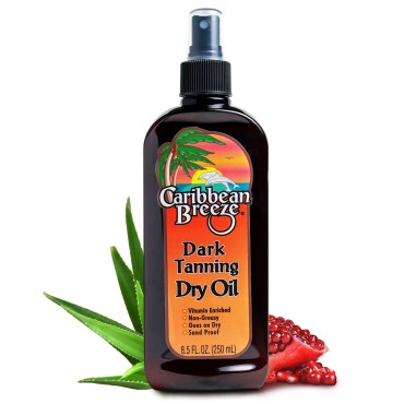 Caribbean Breeze Dark Tanning Oil Tanning Accelerator, Bronzing Dry Oil Spray Intensifier with Natural Botanical Extracts, Rich in Anti Oxidant, Non-Greasy, Safe for Outdoor Tanning, 8.5 oz (250 ml)