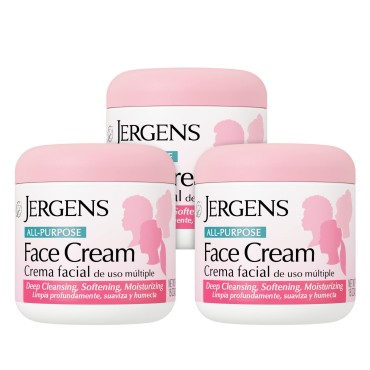Jergens All Purpose Face Cream, Deep Cleansing Facial Cream, Makes Skin Smooth and Vibrant, 15 Ounce (Pack of 3)