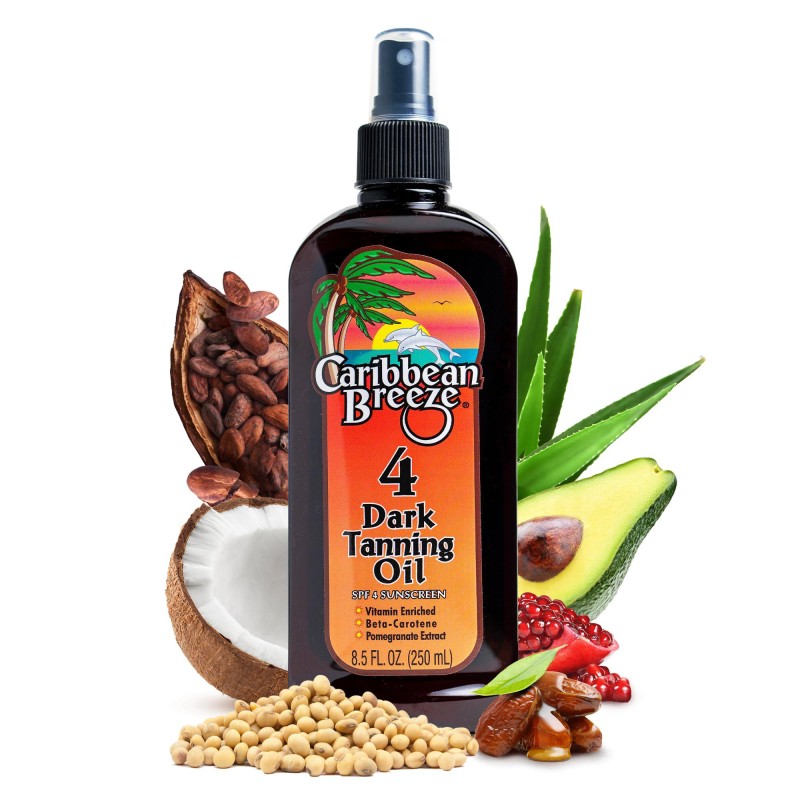 Caribbean Breeze SPF 4 Dark Tanning Oil Intensifier, Tanning Accelerator Outdoor with Mango Lime Fragnance, Rich in Anti Oxidants, Beta-Carotene, and Pomegranate Extracts, 8.5 oz (250 ml)