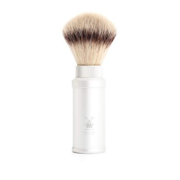 MÜHLE Travel Silver Aluminum Silvertip Fibre Shaving Brush - Portable Synthetic Luxury Shave Brush for Men, Rich Lather