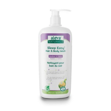 Aleva Naturals Hypoallergenic Sleep Easy Baby Hair and Body Wash for Kids and Toddlers, Plant-Based Organic Aloe Vera Formula with Lavender Scent, Gentle on Eyes and Sensitive Skin - 8 Fl Oz