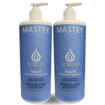 MASTEY PARIS - Traite Hydrating Shampoo-100% Sulfate Free, Color and Keratin Safe. Restores Natural Shine, Controls Frizz, Hydrates Normal to Dry Hair - 33 fl oz (2 PACK)