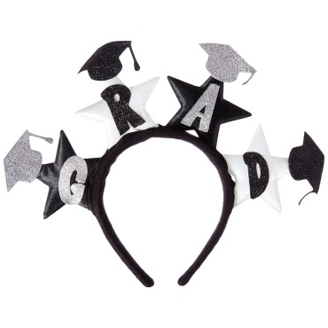 Beistle Glittery Graduation Party Headband-1 Pc, Pkg of 1, Black/Silver