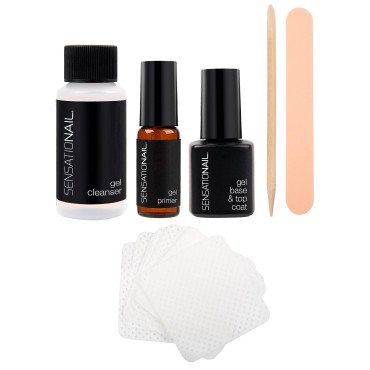 SensatioNail Gel Nail Polish Essentials Kit - Includes Nail Primer (3.54mL), Gel Base/Topcoat (7.39mL), and Nail Gel Cleanser (27.7mL) - DIY Manicure Kit for up to 2 Weeks of Wear