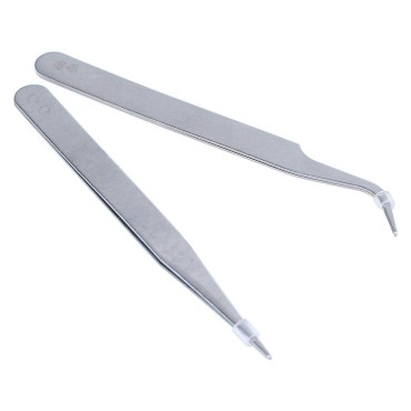 2 Nail Art Tweezers Curved Straight Pointed Ongles...