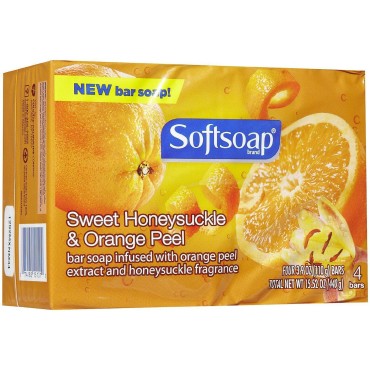 Softsoap Bar Soap, Sweet Honeysuckle and Orange Peel, 4 Count (Pack of 2)