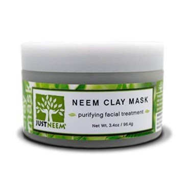 justneem, French Clay Mask with Neem, for Blemishes, Blackheads, Rashes; for Irritated and Stressed Skin; Deeply Cleansing and Rejuvenating; Rosemary, Lavender, Eucalyptus Essential Oils, 3.4 oz