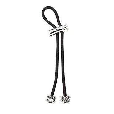Pulleez Ponytail Holder, Silver Knot Metal Charm - Non-slip Black Elastic Hair Tie/Hair Jewelry , Adjustable, For Thick and Thin Hair, No Hair Breakage or Bumps, 1pc