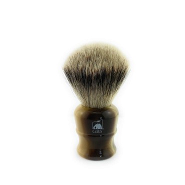 G.B.S Badger Shaving Brush with Faux Horn Handle, Free Stand, Large Silvertip