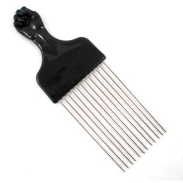 Afro Pick w/ Black Fist - Metal African American Hair Comb Straight