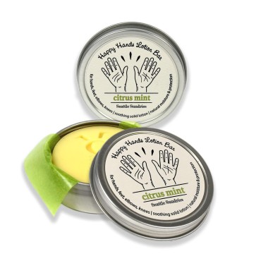 Mint Citrus Natural Bar Lotion with Beeswax & Coconut Oil, Stocking Stuffer for Women & Men. 2x (1.15oz) Solid Lotion in Travel Tins, Concentrated, for Work & Home by Seattle Sundries