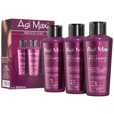Agi Max Brazilian Natural Keratin Hair Treatment Kit for Straightening Curls and Frizz, Reducing Dry Damage, Nourish and Hydrate Root to Tip, Support Color Treated Styles - 1 liter 3 Steps 3 x 500ml