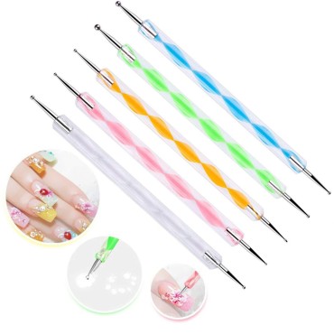 5 pc 2 Way Dotting Pen Tool Nail Art Tip Dot Paint...