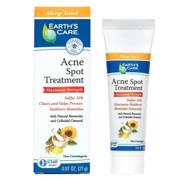 Earth's Care Acne Spot Treatment - 10% Sulfur Cream Medication to Clear Cystic Acne, Pimples and Blackheads on Face and Body (Tube 0.97 OZ)