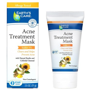 Earth's Care Acne Treatment Mask - 5% Sulfur Cystic Acne Treatment - Acne Medicine for Face Pimples and Blackheads (Tube 2.5 OZ)