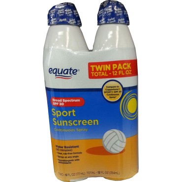 Equate Sport Sunscreen SPF30 Continuous Spray TwinPack (12oz Total) Compare to Coppertone Sport