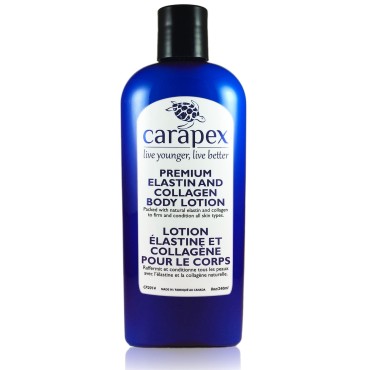 Carapex Premium Elastin & Collagen Body Lotion, Natural Firming & Moisturizing for Sensitive, Aging Skin, with Shea Butter, Vitamin E, Fragrance Free 8oz (Single)