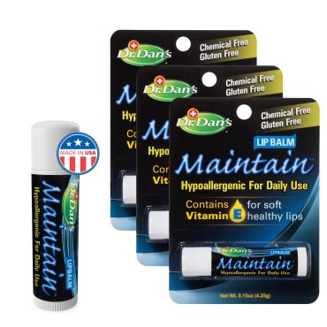 Dr. Dan's Maintain Lip Balm - Mild Ingredients, Protect Lips from Dry Weather, Vitamin E Stick of Moisturizing Lip Balm Helps Soft Lips Keep Their Smoothness, 3 pack