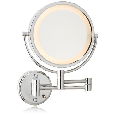 JERDON Wall-Mounted Makeup Mirror with LED Lighting - Lighted Makeup Mirror with 8X Magnification & Chrome Finish Wall Mount - Model HL75C