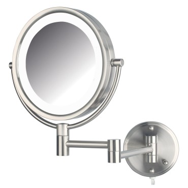 JERDON Wall-Mounted Makeup Mirror with Lights - Nickel Lighted Makeup Mirror with 8X Magnification - Model HL88NL