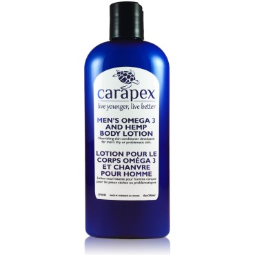Carapex Omega 3 Hemp Body Lotion For Men, 98% Natural, Unscented, for Dry, Sensitive Skin, Non Greasy Formula, No Parabens, No Petrochemicals, 8oz 240ml (Single)
