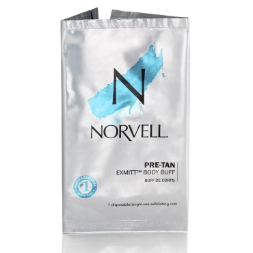 Norvell Pre Sunless Tan Body Buff eXmitt - Exfoliate, Prime and pH Balance, 1 Disposable/Single-Use Exfoliating Mitt for use before Self Tanner