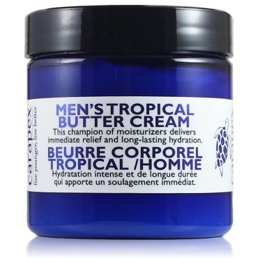 Carapex Men’s Tropical Body Butter for Dry, Cracked Skin Repair, Deep Moisturizing Relief Cream for Sensitive Skin with Shea Butter, Cocoa Butter, Green Tea, Vitamin E; Fragrance Free (Single)