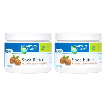 Earth's Care Pure Shea Butter, Hexane-Free, No Artificial Colors or Fragrances, Packed in USA 6 OZ. (2 Jars)